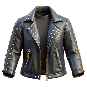 impressive artistic Punk Rock Leather Jacket Back View Transparent Background professional png