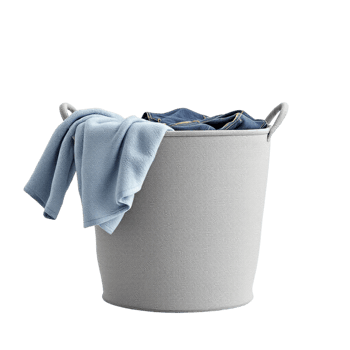 A laundry basket with blue cloths in it png