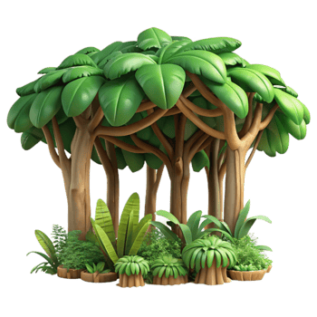 vibrant vintage Rainforest Canopy Dense Vegetation Cutout Transparent Background high resolution png