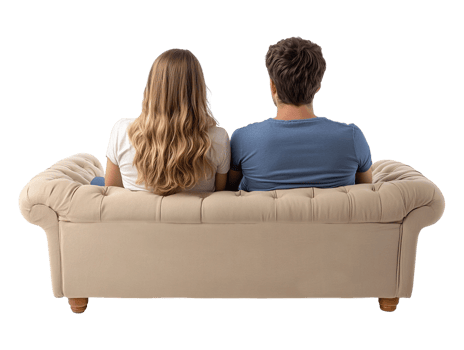 Couple sitting on couch, back view isolated on a transparent background png