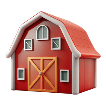 serene contemporary Red Barn Interior Isolated Element premium png