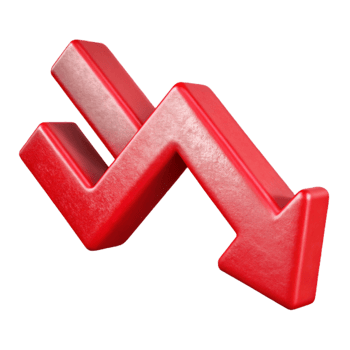 vibrant rustic Red Downward Arrow Graph with Transparent Background high resolution png