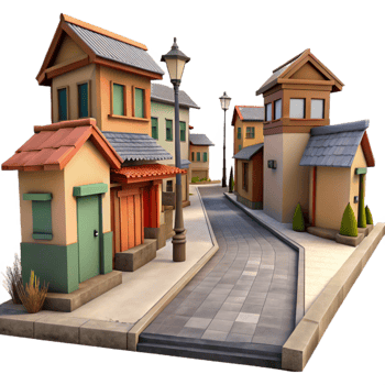 dramatic creative Residential Street with Houses Isolated high resolution png