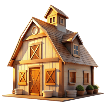 impressive rustic Restored Farmhouse Bright Sunlight Transparent Background professional png