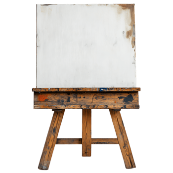 Blank canvas on rustic wooden easel art studio supplies painting creativity png