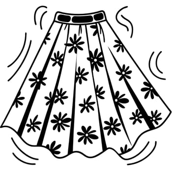 Floral skirt illustration black and white design, flower print pattern, fashionable clothing concept vector
