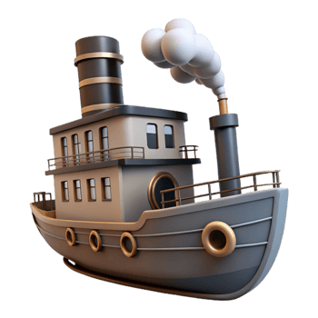 vibrant contemporary Retro Steamship Silhouette with Smoke Plume Cutout Element professional png
