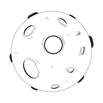 Fantasy moon with craters 2D line object. Surreal celestial body. Dreamy lunar surface. Sci-fi theme. Dreamlike cosmic planet isolated clipart ink outline item. Monochrome spot illustration vector