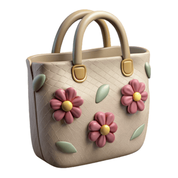 wonderful traditional Reusable Shopping Bag with Floral Print Isolated png