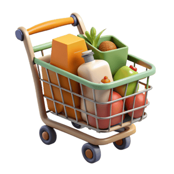 elegant artistic Reusable Shopping Cart with Groceries Cutout high quality png