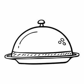 Minimalist Line Art of a Dome Covered Serving Platter for Culinary and Hospitality Themes vector