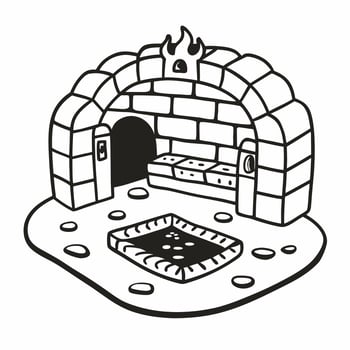 Hand Drawn Pizza Oven Illustration with Brick Structure and Fire vector