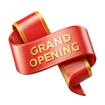 dramatic artistic Ribbon Banner Grand Opening Red and Gold Transparent Background premium png
