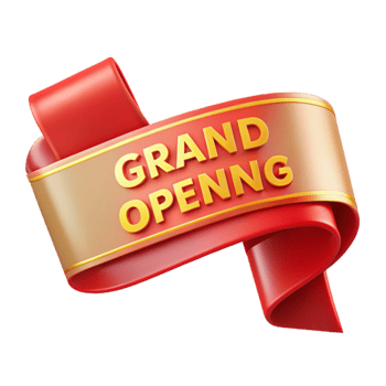vibrant rustic Ribbon Banner Grand Opening Red and Gold Transparent Background png
