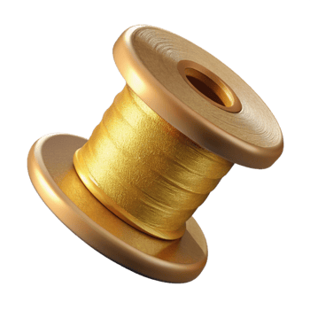 dramatic modern Ribbon Spool Gold Isolated on White Background high quality png