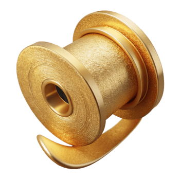 dramatic traditional Ribbon Spool Gold Isolated on White Background high resolution png