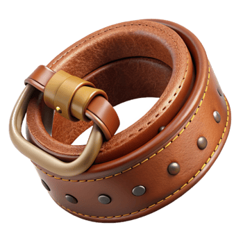 dramatic creative Rich Brown Leather Belt Stitching Detail Isolated detailed png