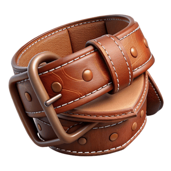 impressive artistic Rich Brown Leather Belt Stitching Detail Isolated premium png