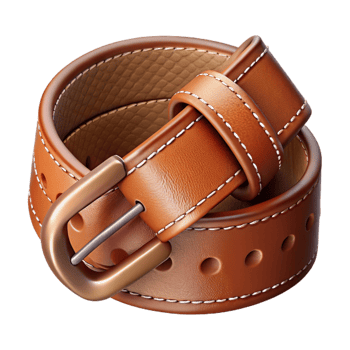 dramatic minimalist Rich Brown Leather Belt Stitching Detail Isolated high resolution png