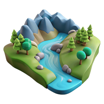 magnificent rustic River Flowing Through Valley Scenic View Cutout authentic png