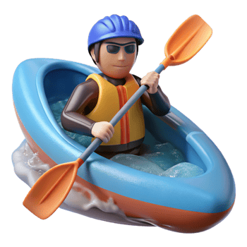 serene modern River Rapids Whitewater Kayaker Paddling Isolated Cutout high quality png