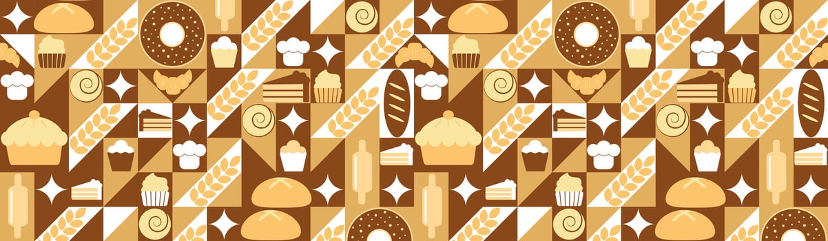 Abstract bakery menu background with line drawing. Geometric pattern Bauhaus bread, croissant, donut. a brown and white pattern vector