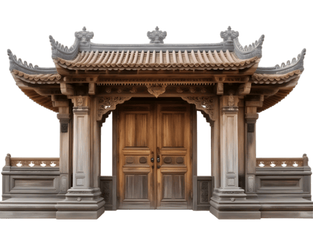 Wooden Chinese Gate Isolated On Transparent Background 3d Illustration png
