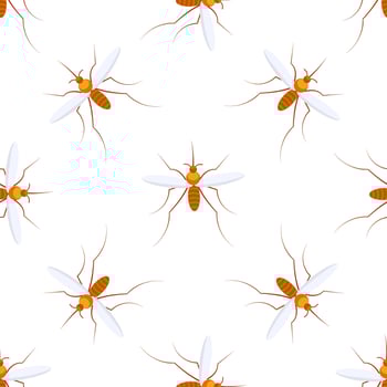 Mosquito seamless pattern flying over white background representing malaria and dengue fever danger vector