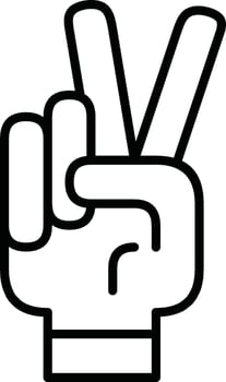 Peace Hand Gesture Line Icon Featuring Victory Symbol in Black and White vector