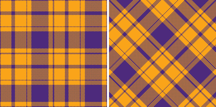 Muted Indigo and Metallic Yellowish Orange Seamless Madras Plaid Textile Design vector