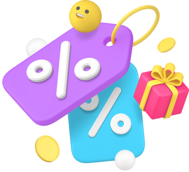 Shopping sale discount price tag with percentage and gift 3d icon png