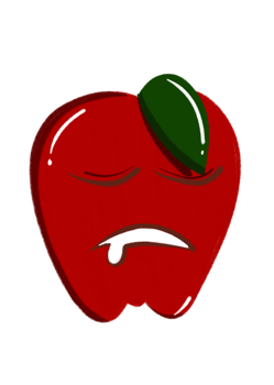A red apple with a sad face on it png