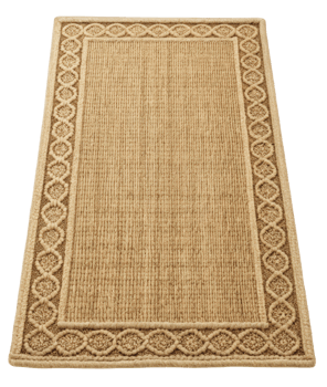 Beige rug with decorative border on a transparent background png