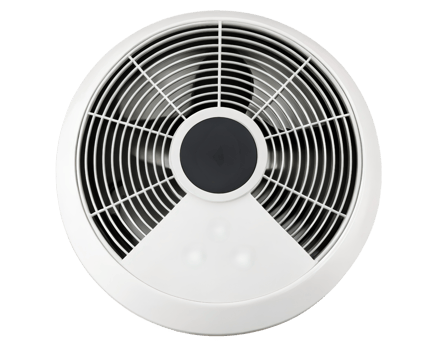 White ceiling fan with grille for ventilation system on a transparent background png