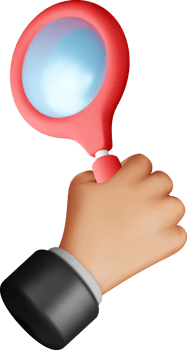 3D red magnifying glass in hand icon png