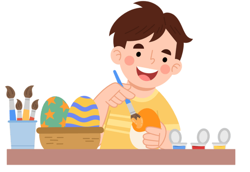 Illustration of Cheerful Boy Painting Easter Eggs png