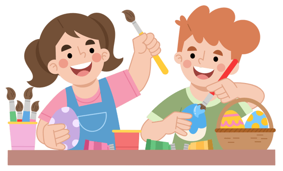 Illustration of Happy Children Painting Easter Eggs png