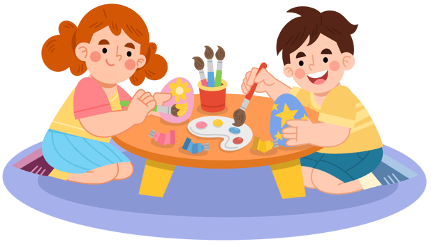 Illustration of Children Painting and Creating Art Together png