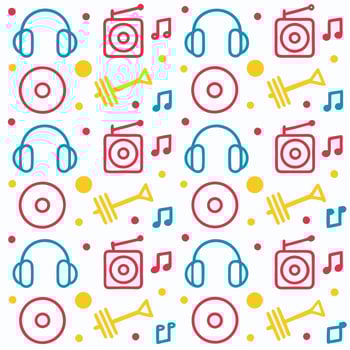 music seamless pattern with headphones, music notes and other symbols vector