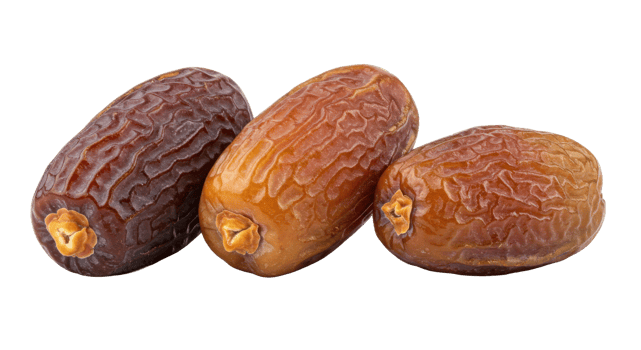 Trio Golden yellow dates with glossy texture perfect for ramadan celebrations on clear background png