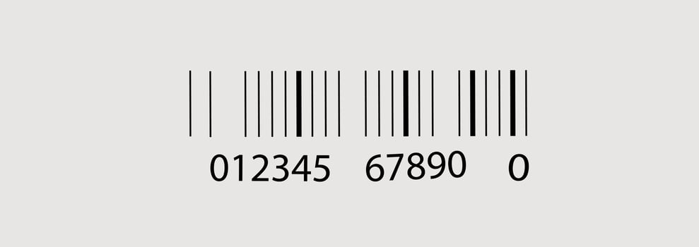 Standard barcode with numeric sequence on light background for product identification and retail. Product inventory badge, codes stripe sticker and package bars. Supermarket scanning barcode vector
