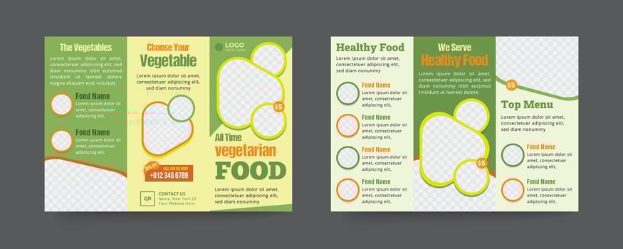 Healthy trifold template and food menu brochure design vector