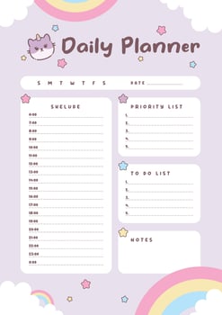 Cute cat caticorn daily planner template vector