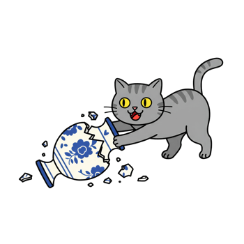 Naughty Gray Cat Knocking Over a Vase Clipart png