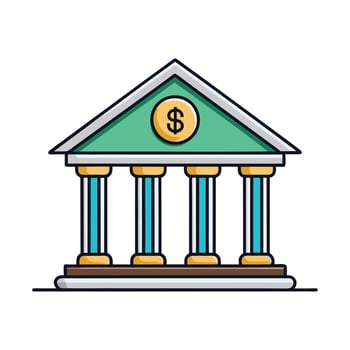Classic Government Bank Building with a Gold Coin and Pillars vector