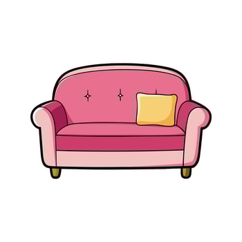 Cozy Pink Couch with Soft Cushions in a Minimalist Cartoon Style illustration vector
