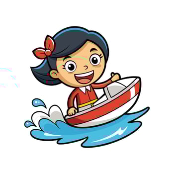 Girl with Toy Boat Enjoying Pretend Racing vector