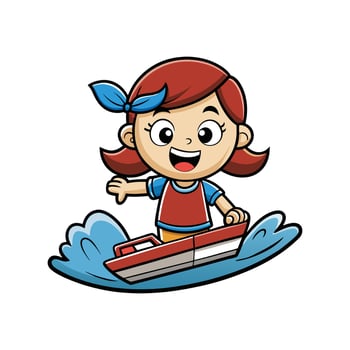 Playful Child with Toy Boat Racing vector