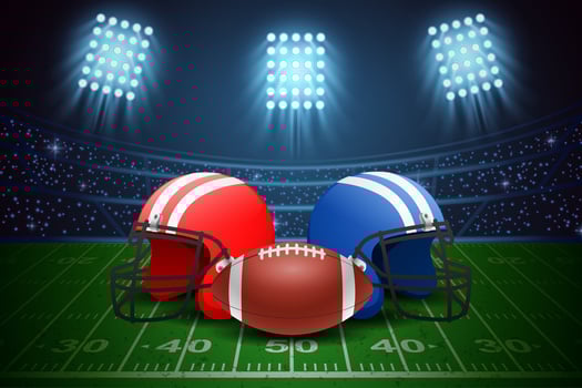 American football arena, helmet, ball with bright stadium lighting design vector