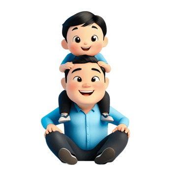 Cute 3D Cartoon Dad and Son on Transparent Background png